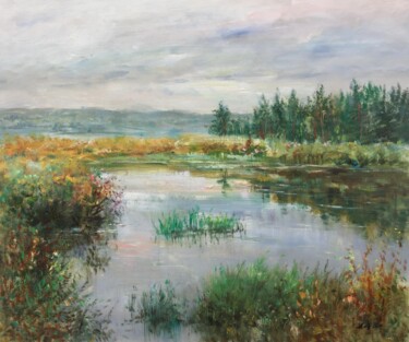 Peinture intitulée "Lakeview 3" par Field Lynn, Œuvre d'art originale, Huile Monté sur Châssis en bois
