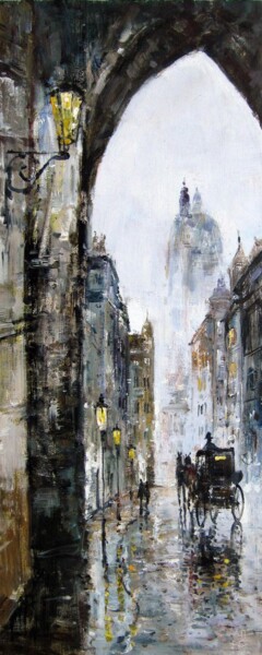 Картина под названием "Old Street 001" - Field Lynn, Подлинное произведение искусства, Масло
