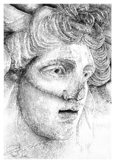 Dessin intitulée "Aphrodisias mask fr…" par Fikret Özcan, Œuvre d'art originale, Graphite