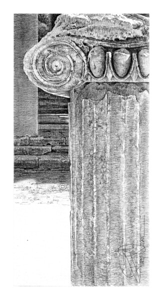 Dibujo titulada "Ephesus column" por Fikret Özcan, Obra de arte original, Grafito