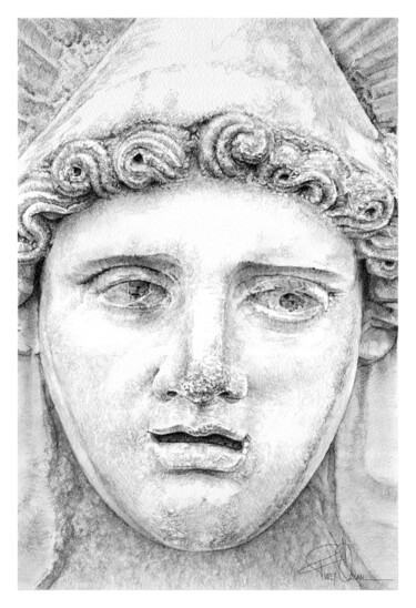 Dessin intitulée "Aphrodisias mask fr…" par Fikret Özcan, Œuvre d'art originale, Graphite