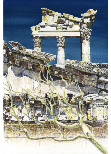 Pintura titulada "Pergamon-2" por Fikret Özcan, Obra de arte original, Acuarela
