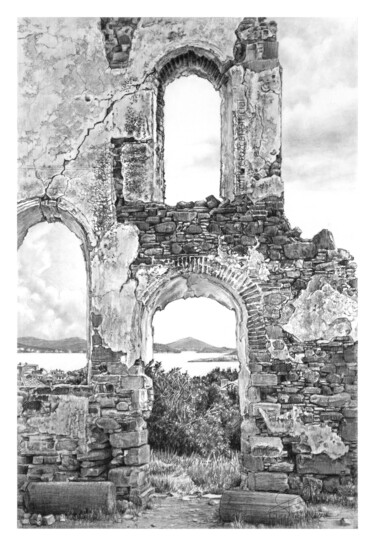 Dessin intitulée "Hagia Triada Church" par Fikret Özcan, Œuvre d'art originale, Graphite