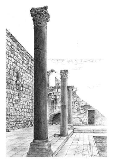 Painting titled "Columns" by Fikret Özcan, Original Artwork, Graphite