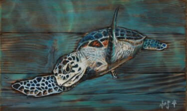 Painting titled "The sea turtle" by Fikret Şen, Original Artwork, Acrylic