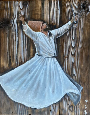 Pittura intitolato "The whirling dervish" da Fikret Şen, Opera d'arte originale, Acrilico