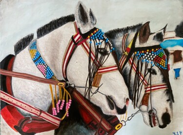 Drawing titled "Fancy horses" by Fikret Şen, Original Artwork, Acrylic