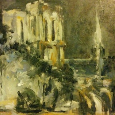 Painting titled "Notre-Dame by night" by Philippe Bucher, Original Artwork, Acrylic