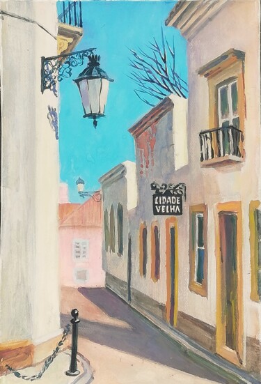Schilderij getiteld "Faro. Оld town" door Fil Romanov, Origineel Kunstwerk, Gouache