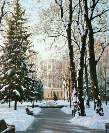 Painting titled "Вид на башню дворцо…" by Andrei Filimontsev, Original Artwork, Oil