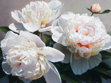 Картина под названием "Белые пионы 2" - Андрей Филимонцев, Подлинное произведение искусства, Масло