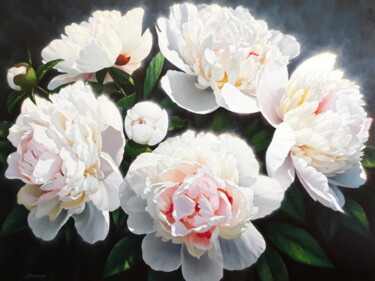 Картина под названием "Белые пионы 3" - Андрей Филимонцев, Подлинное произведение искусства, Масло