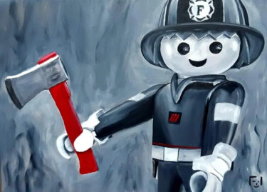 Painting titled "Firefighter" by Fil Cool, Original Artwork, Oil