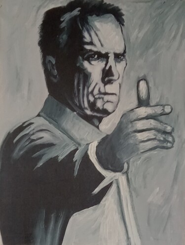 Malerei mit dem Titel "Clint Eastwood oil…" von Filip Petrovic, Original-Kunstwerk, Öl