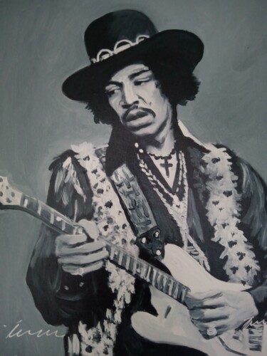 Painting titled "Jimi Hendrix, oil p…" by Filip Petrovic, Original Artwork, Acrylic