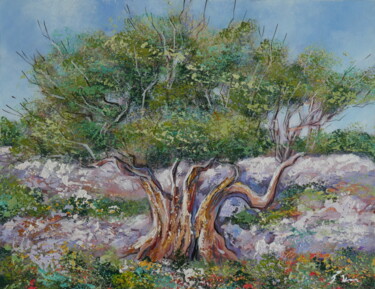 Painting titled "Old olive tree pain…" by Filip Petrovic, Original Artwork, Acrylic