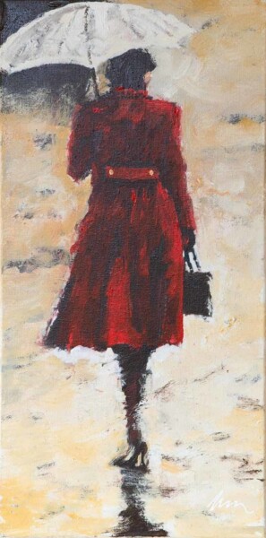 Peinture intitulée "Woman in a red coat…" par Filip Petrovic, Œuvre d'art originale, Huile