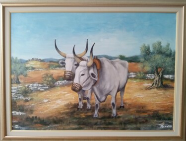 Painting titled "Cattle, oil paintin…" by Filip Petrovic, Original Artwork, Oil