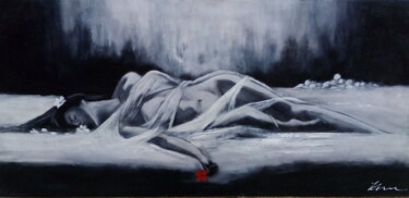 Peinture intitulée "Woman sleeping on t…" par Filip Petrovic, Œuvre d'art originale, Acrylique