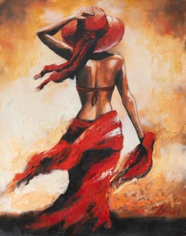 Painting titled "Woman walking on th…" by Filip Petrovic, Original Artwork, Oil