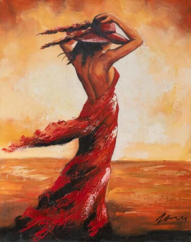 Painting titled "Woman on the beach…" by Filip Petrovic, Original Artwork, Acrylic