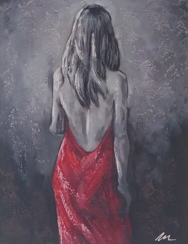 Peinture intitulée "Woman in red dress…" par Filip Petrovic, Œuvre d'art originale, Acrylique