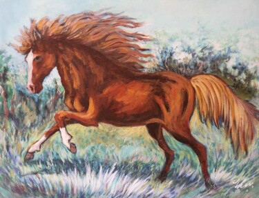 Painting titled "Brown Horse, acryli…" by Filip Petrovic, Original Artwork, Acrylic
