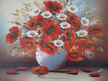 Painting titled "Red Poppies in a va…" by Filip Petrovic, Original Artwork, Acrylic
