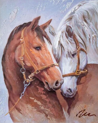 Картина под названием "Brown and white hor…" - Filip Petrovic, Подлинное произведение искусства, Акрил