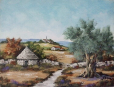 Картина под названием "Cottage and a olive…" - Filip Petrovic, Подлинное произведение искусства, Масло