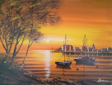 Painting titled "Orange sunset of Po…" by Filip Petrovic, Original Artwork, Acrylic