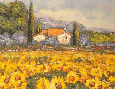 Ζωγραφική με τίτλο "Sunflower field acr…" από Filip Petrovic, Αυθεντικά έργα τέχνης, Ακρυλικό