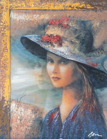 Schilderij getiteld "Lady with Hat Linda…" door Filip Petrovic, Origineel Kunstwerk, Acryl