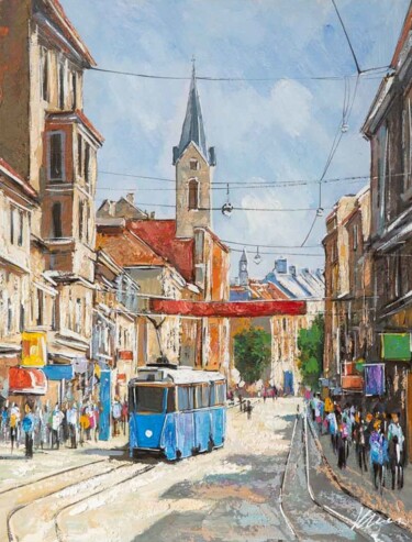 Ζωγραφική με τίτλο "Zagreb tram, acryli…" από Filip Petrovic, Αυθεντικά έργα τέχνης, Ακρυλικό