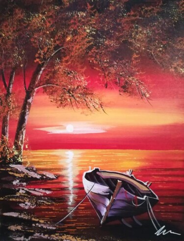 Painting titled "Red sunset acrylic…" by Filip Petrovic, Original Artwork, Acrylic