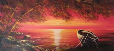 Painting titled "Beach sunset acryli…" by Filip Petrovic, Original Artwork, Acrylic