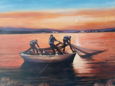 Pintura titulada "Fishermen oil paint…" por Filip Petrovic, Obra de arte original, Oleo