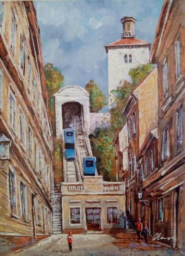 Painting titled "Zagreb funicular ac…" by Filip Petrovic, Original Artwork, Acrylic