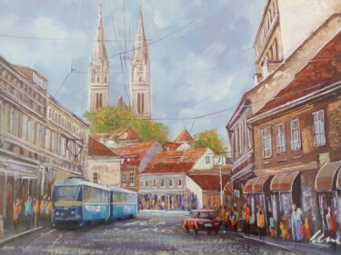 Painting titled "Zagreb cathedral an…" by Filip Petrovic, Original Artwork, Acrylic