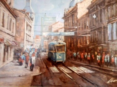 Painting titled "Zagreb street and t…" by Filip Petrovic, Original Artwork, Acrylic