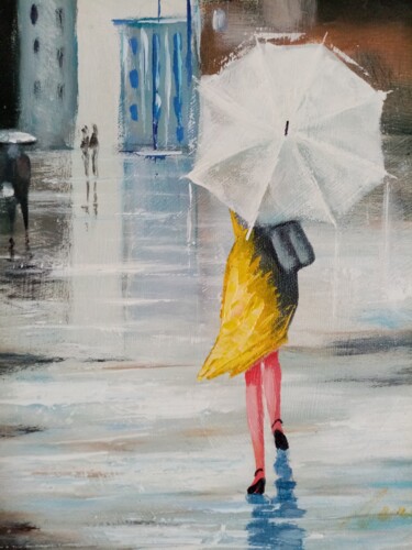 Painting titled "Woman in a yellow d…" by Filip Petrovic, Original Artwork, Acrylic