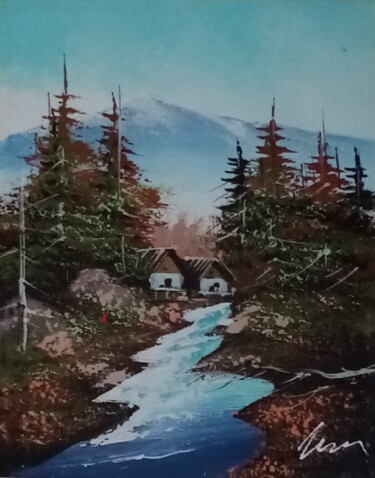 Peinture intitulée "House in a mountain…" par Filip Petrovic, Œuvre d'art originale, Acrylique