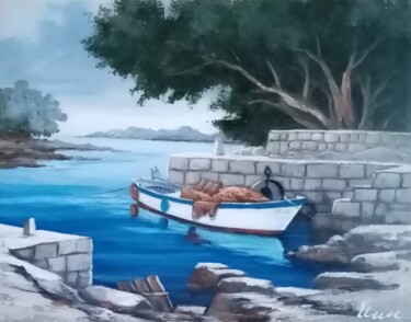 Painting titled "Small boat oil pain…" by Filip Petrovic, Original Artwork, Oil