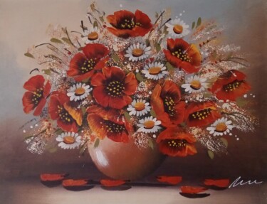 Painting titled "Red poppies in a br…" by Filip Petrovic, Original Artwork, Acrylic