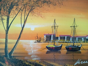 Painting titled "Orange sunset of Po…" by Filip Petrovic, Original Artwork, Acrylic