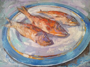 Painting titled "Fish on the plate o…" by Filip Petrovic, Original Artwork, Oil