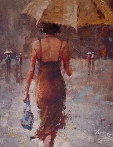 Peinture intitulée "Woman walking in th…" par Filip Petrovic, Œuvre d'art originale, Huile