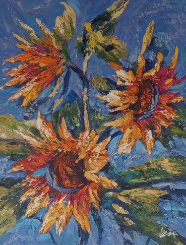 Painting titled "Sunflowers oil pain…" by Filip Petrovic, Original Artwork, Oil