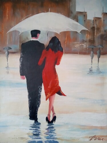 Painting titled "Couple in the rain…" by Filip Petrovic, Original Artwork, Acrylic