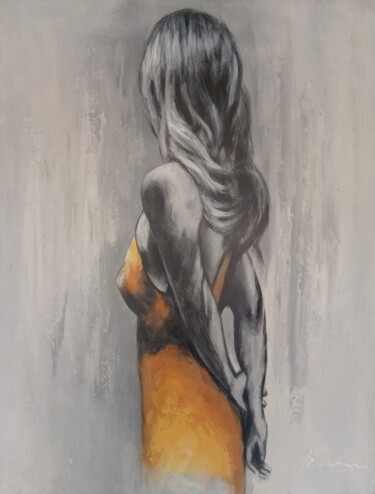 Картина под названием "Woman in a yellow d…" - Filip Petrovic, Подлинное произведение искусства, Масло
